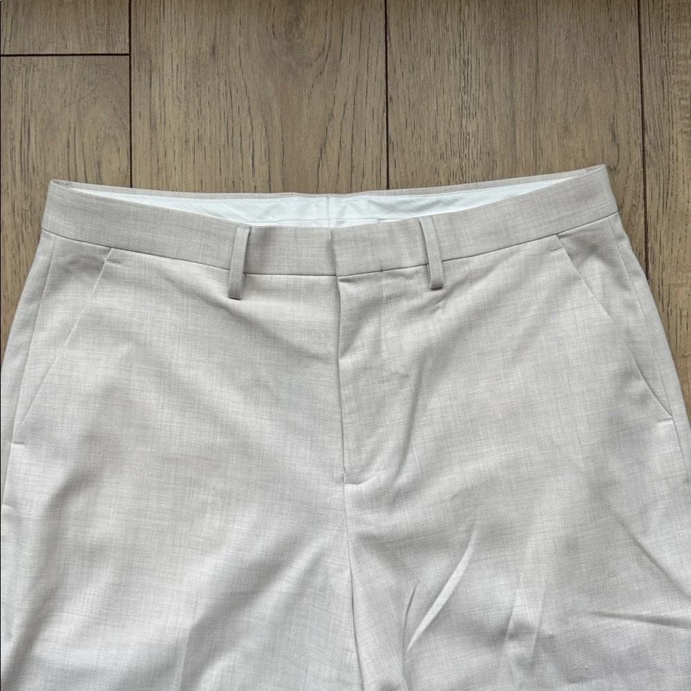 Express Mens Dress Pants 33x32 Tan Baggy Stretch Flat Front Career Casual